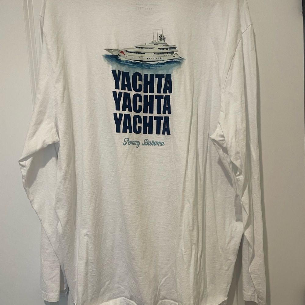 Tommy Bahama White Long Sleeve Shirt with Navy Logo - Picture 2 of 4